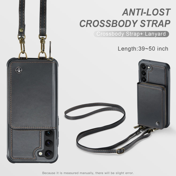 For Samsung Galaxy S23 5G JEEHOOD C22 Series Zipper Wallet Leather Phone Case with Dual Lanyard