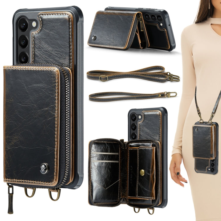 For Samsung Galaxy S23+ 5G JEEHOOD C22 Series Zipper Wallet Leather Phone Case with Dual Lanyard