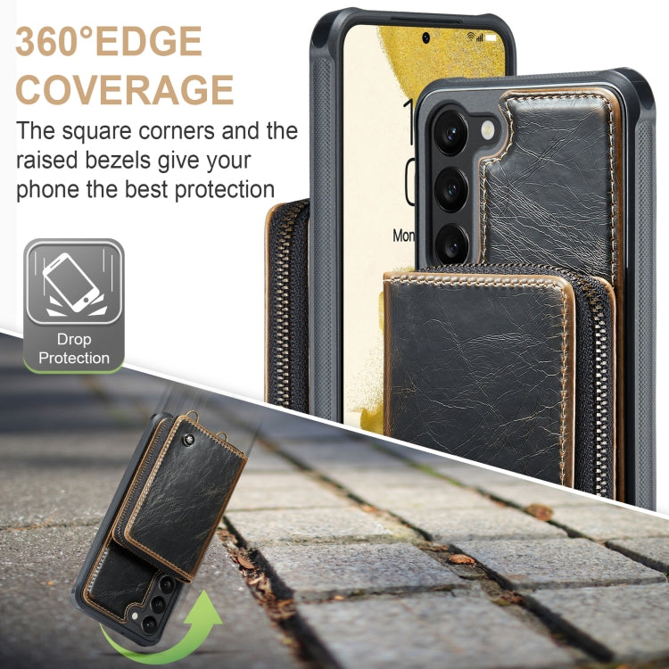 For Samsung Galaxy S23+ 5G JEEHOOD C22 Series Zipper Wallet Leather Phone Case with Dual Lanyard