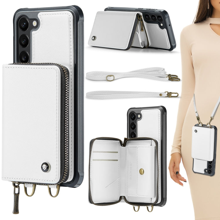For Samsung Galaxy S23+ 5G JEEHOOD C22 Series Zipper Wallet Leather Phone Case with Dual Lanyard
