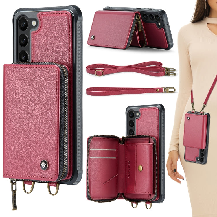 For Samsung Galaxy S23+ 5G JEEHOOD C22 Series Zipper Wallet Leather Phone Case with Dual Lanyard