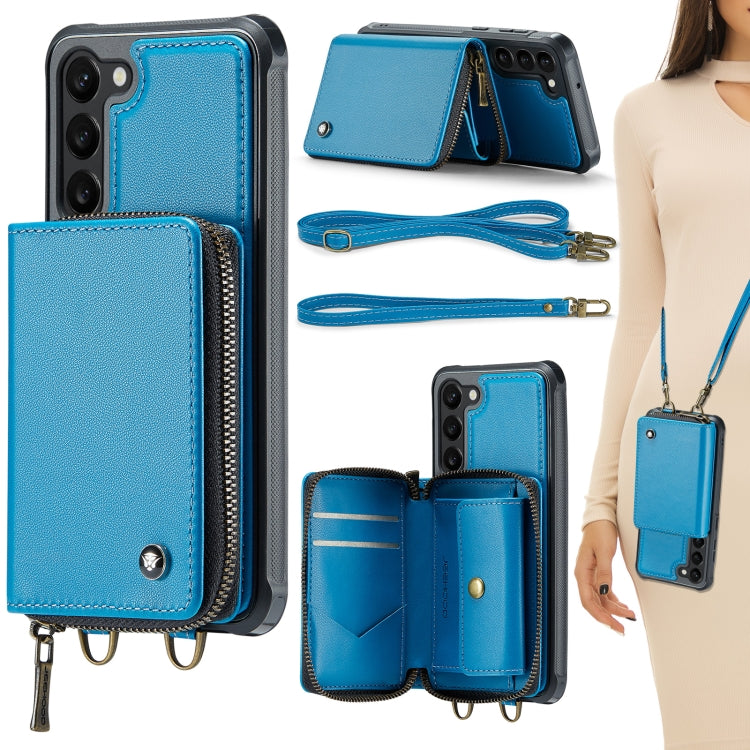 For Samsung Galaxy S23+ 5G JEEHOOD C22 Series Zipper Wallet Leather Phone Case with Dual Lanyard
