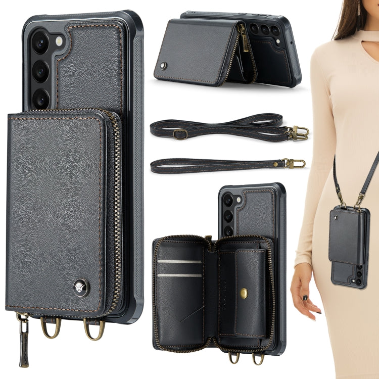 For Samsung Galaxy S23+ 5G JEEHOOD C22 Series Zipper Wallet Leather Phone Case with Dual Lanyard