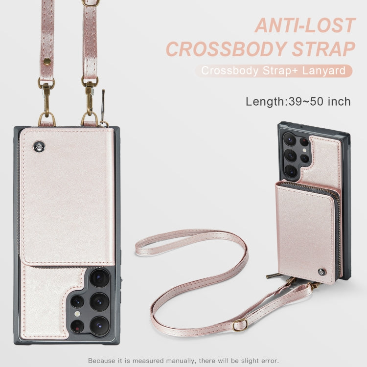 For Samsung Galaxy S23 Ultra 5G JEEHOOD C22 Series Zipper Wallet Leather Phone Case with Dual Lanyard