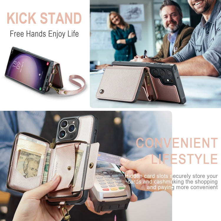 For Samsung Galaxy S23 Ultra 5G JEEHOOD C22 Series Zipper Wallet Leather Phone Case with Dual Lanyard