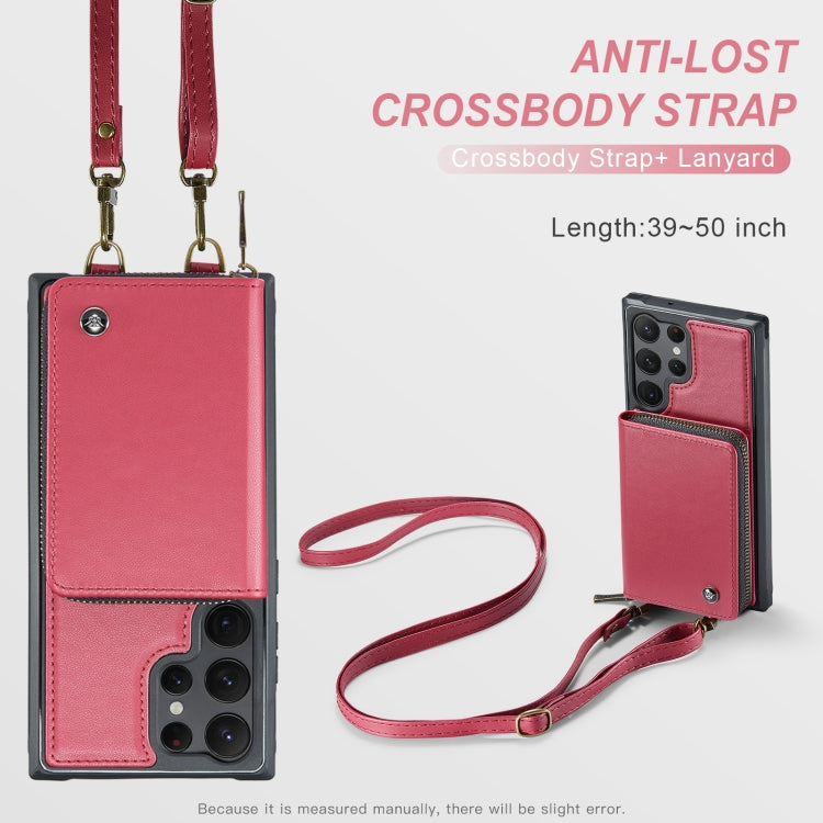 For Samsung Galaxy S23 Ultra 5G JEEHOOD C22 Series Zipper Wallet Leather Phone Case with Dual Lanyard