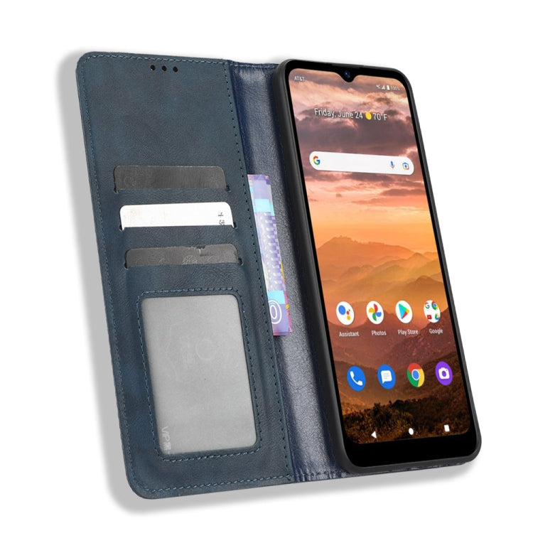 For AT&T Motivate Max U668AA / Cricket Ovation 3 Magnetic Buckle Retro Texture Leather Phone Case