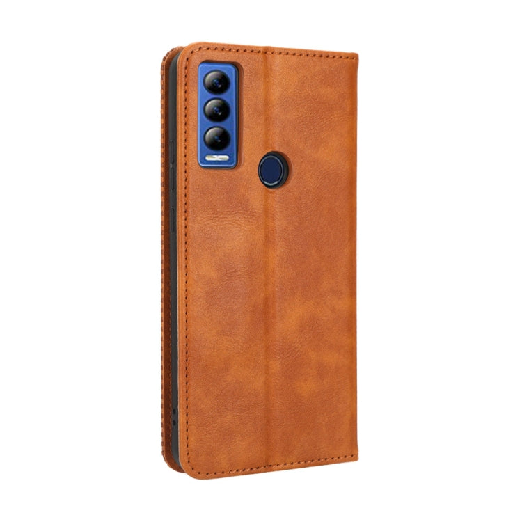 For AT&T Motivate Max U668AA / Cricket Ovation 3 Magnetic Buckle Retro Texture Leather Phone Case