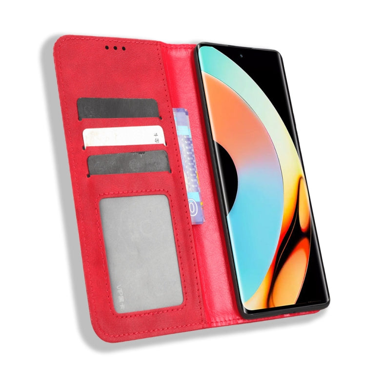 For Realme 10 Pro+ Magnetic Buckle Retro Texture Leather Phone Case