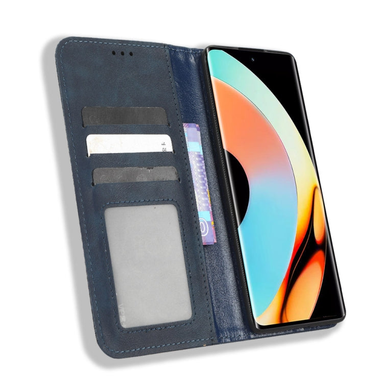 For Realme 10 Pro+ Magnetic Buckle Retro Texture Leather Phone Case