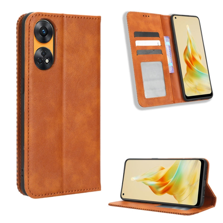 For OPPO Reno8 T 4G Magnetic Buckle Retro Texture Leather Phone Case