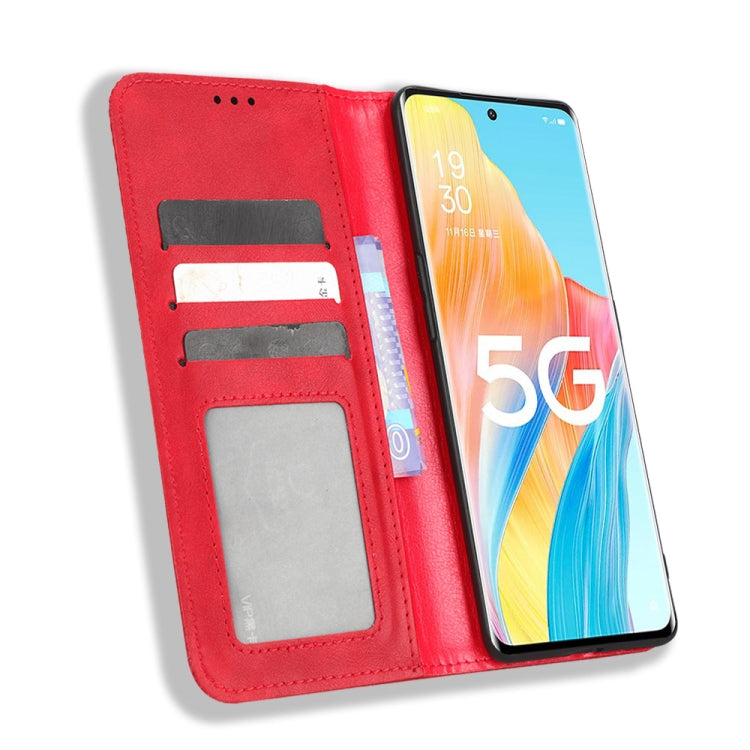 For OPPO Reno8 T 5G / A1 Pro Magnetic Buckle Retro Texture Leather Phone Case