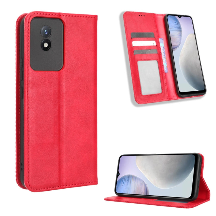 For vivo Y02 4G Magnetic Buckle Retro Texture Leather Phone Case