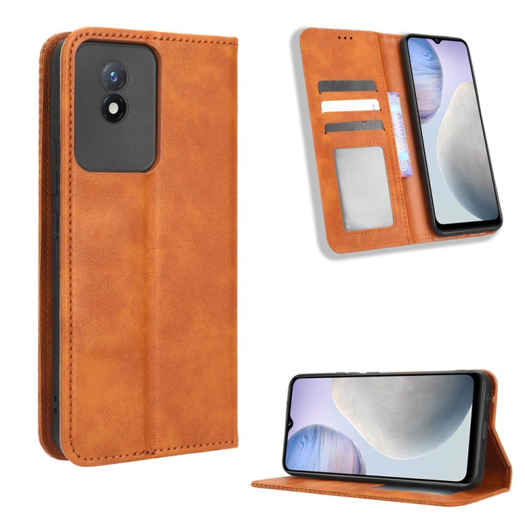 For vivo Y02 4G Magnetic Buckle Retro Texture Leather Phone Case