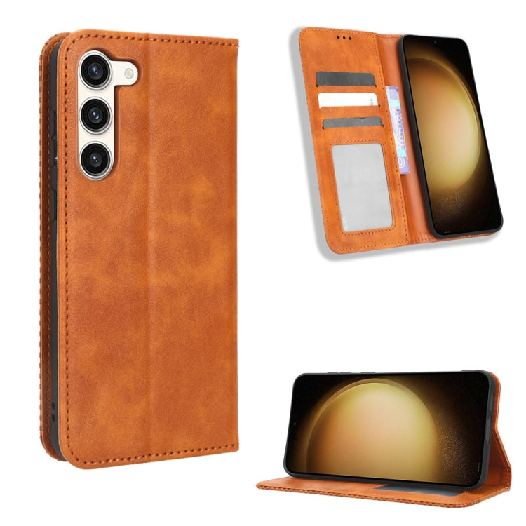 For Samsung Galaxy S23+ 5G Magnetic Buckle Retro Texture Leather Phone Case