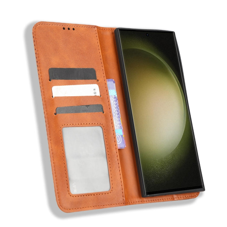 For Samsung Galaxy S23 Ultra 5G Magnetic Buckle Retro Texture Leather Phone Case