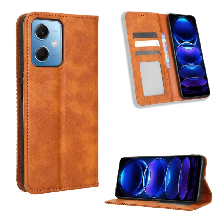 For Xiaomi Poco X5 5G / Redmi Note 12 5G Magnetic Buckle Retro Texture Leather Phone Case