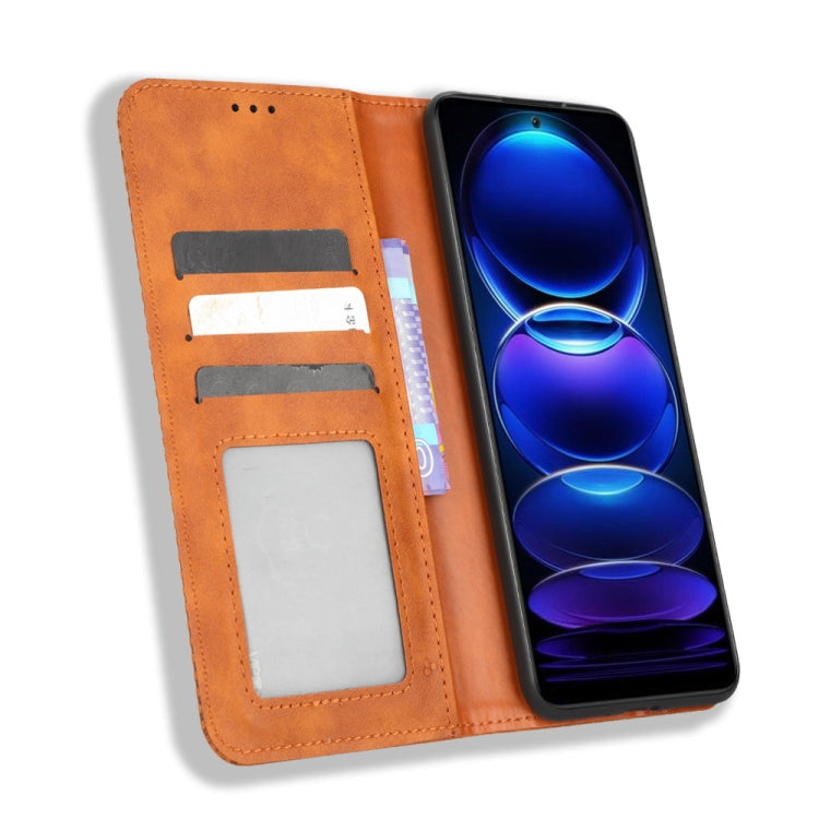 For Xiaomi Poco X5 5G / Redmi Note 12 5G Magnetic Buckle Retro Texture Leather Phone Case