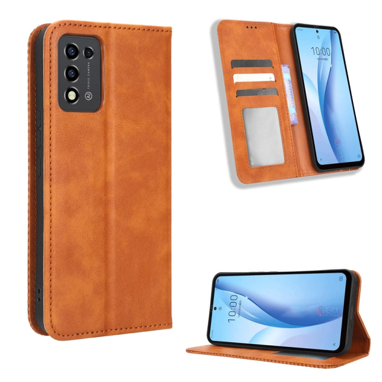 For ZTE Libero 5G III Magnetic Buckle Retro Texture Leather Phone Case