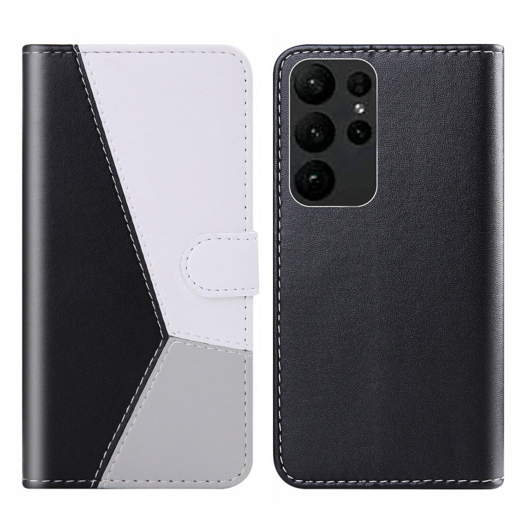 For Samsung Galaxy S23 Ultra 5G Tricolor Stitching Flip Leather Phone Case