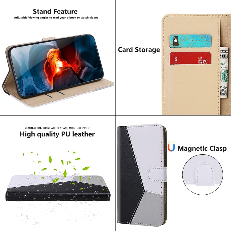 For Samsung Galaxy S23 Ultra 5G Tricolor Stitching Flip Leather Phone Case