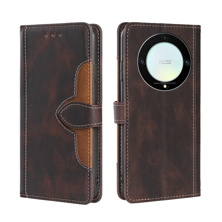 For Honor X9a 5G Skin Feel Magnetic Buckle Leather Phone Case