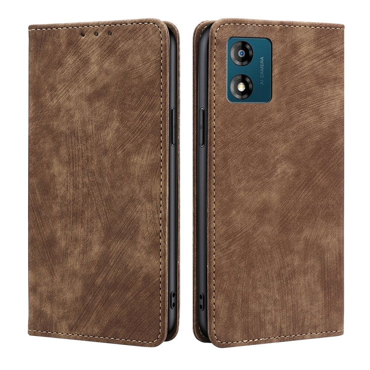 For Motorola Moto E13 4G RFID Anti-theft Brush Magnetic Leather Phone Case