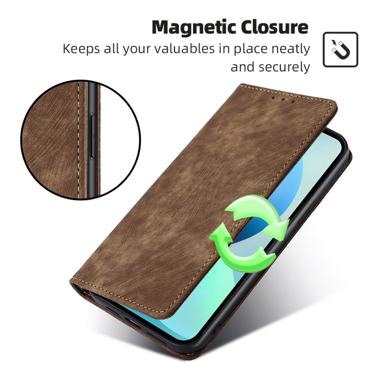 For Motorola Moto E13 4G RFID Anti-theft Brush Magnetic Leather Phone Case