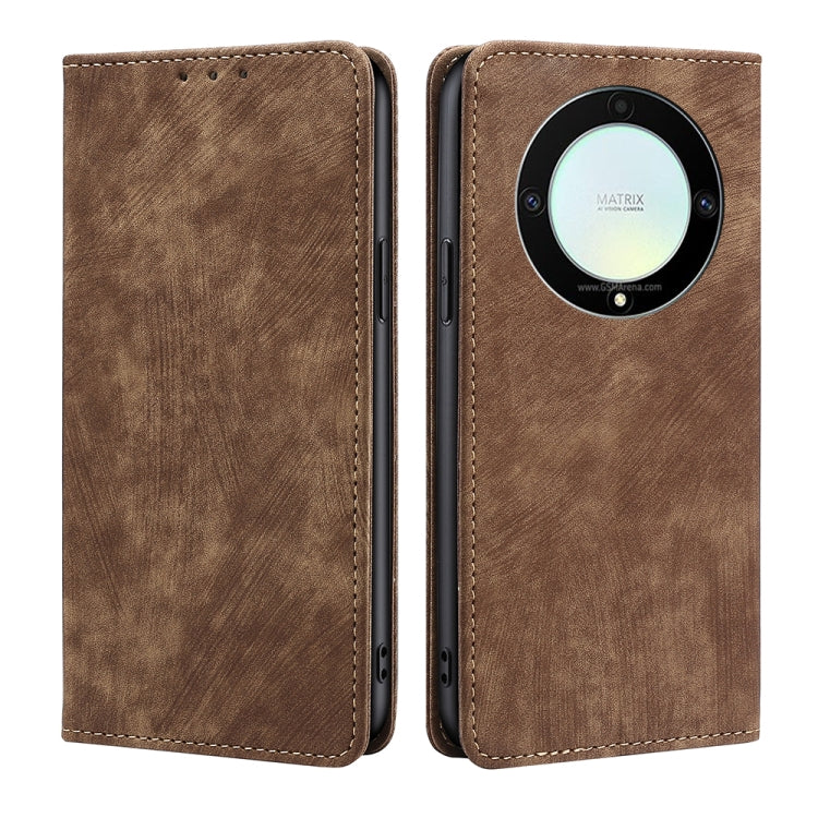 For Honor X9a 5G RFID Anti-theft Brush Magnetic Leather Phone Case