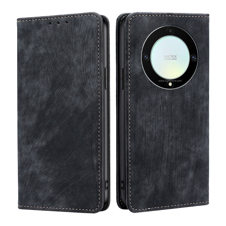 For Honor X9a 5G RFID Anti-theft Brush Magnetic Leather Phone Case