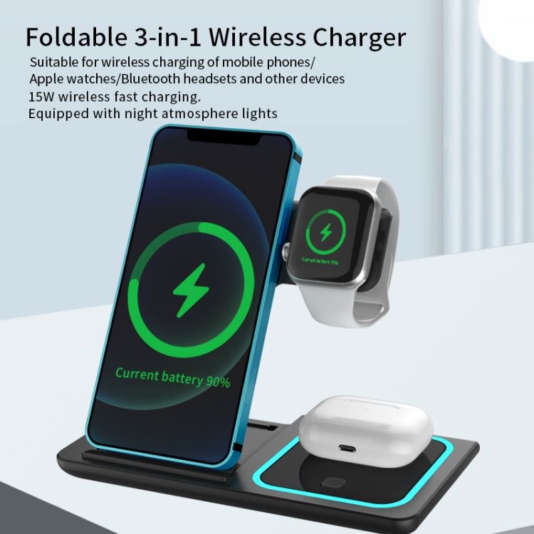 X455 15W 3 in 1 Foldable Wireless Charger(Black)