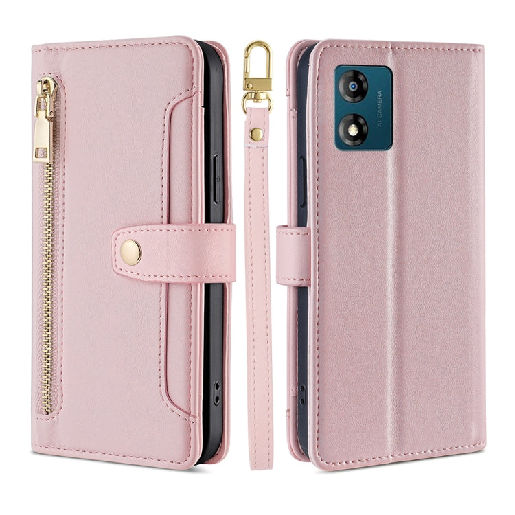 For Motorola Moto E13 4G Sheep Texture Cross-body Zipper Wallet Leather Phone Case