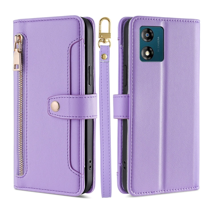 For Motorola Moto E13 4G Sheep Texture Cross-body Zipper Wallet Leather Phone Case