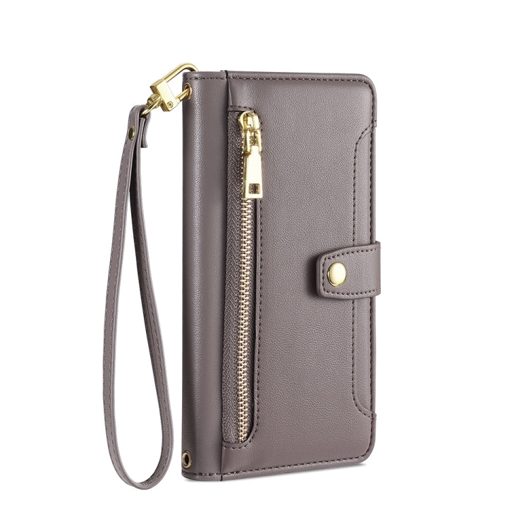 For OPPO A17k Sheep Texture Cross-body Zipper Wallet Leather Phone Case