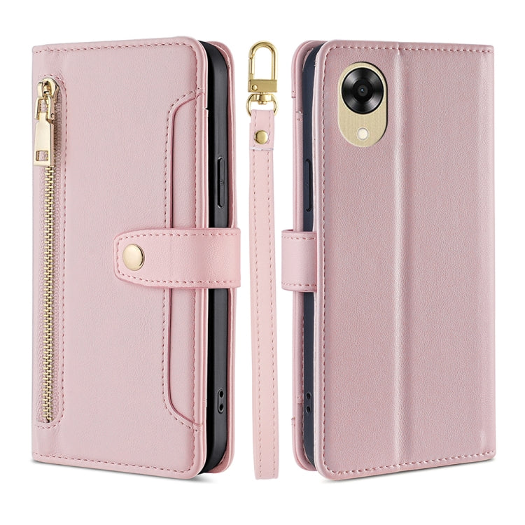 For OPPO A17k Sheep Texture Cross-body Zipper Wallet Leather Phone Case