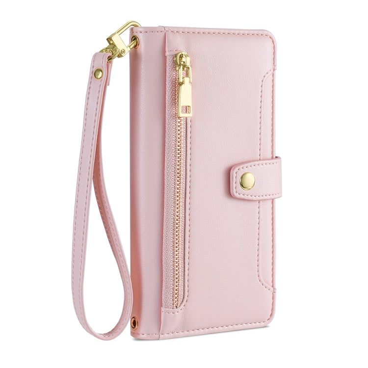 For OPPO A17k Sheep Texture Cross-body Zipper Wallet Leather Phone Case