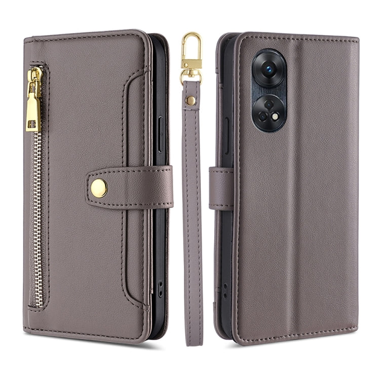 For OPPO Reno8 T 4G Sheep Texture Cross-body Zipper Wallet Leather Phone Case