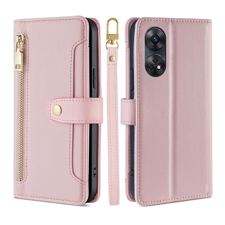For OPPO Reno8 T 4G Sheep Texture Cross-body Zipper Wallet Leather Phone Case