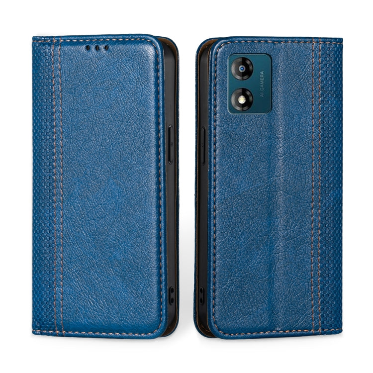 For Motorola Moto E13 4G Grid Texture Magnetic Flip Leather Phone Case