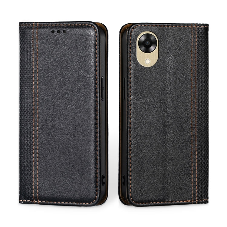 For OPPO A17k Grid Texture Magnetic Flip Leather Phone Case
