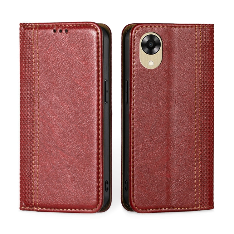 For OPPO A17k Grid Texture Magnetic Flip Leather Phone Case