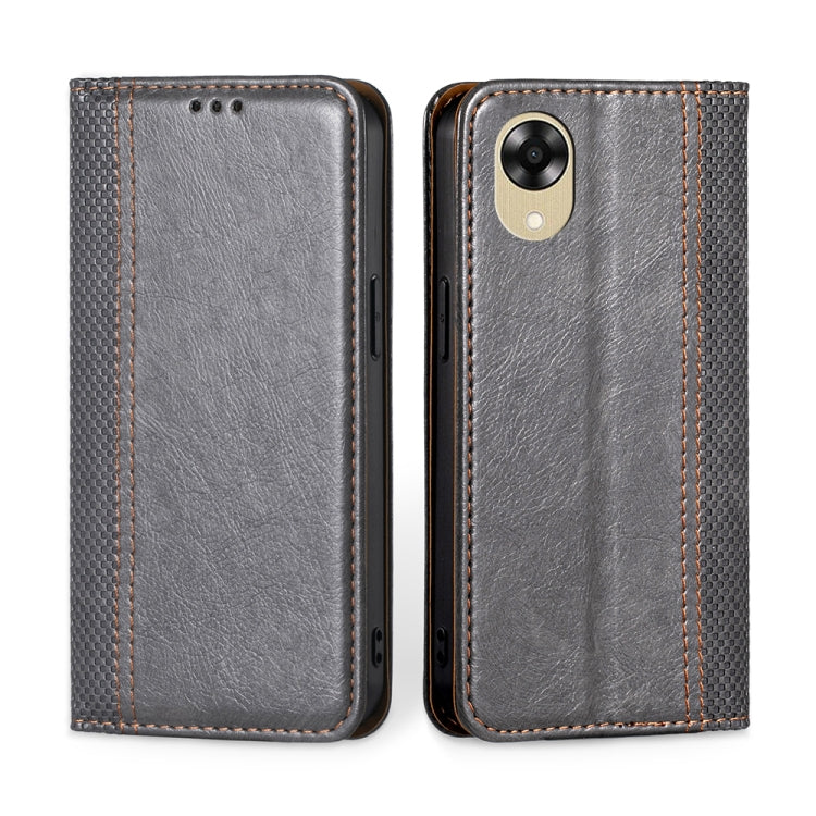 For OPPO A17k Grid Texture Magnetic Flip Leather Phone Case