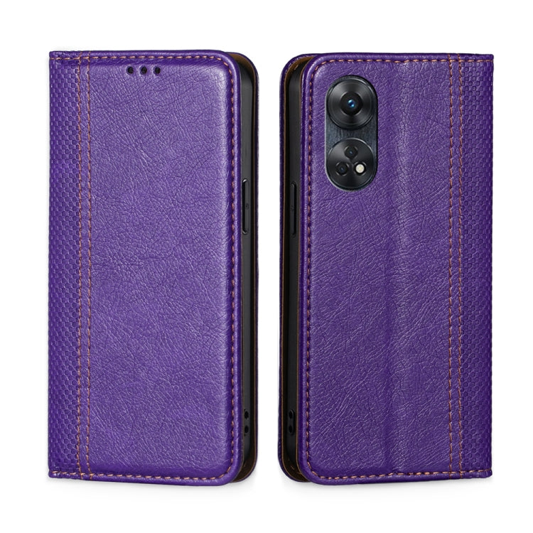 For OPPO Reno8 T 4G Grid Texture Magnetic Flip Leather Phone Case
