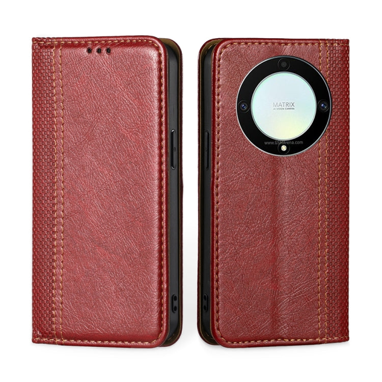 For Honor X9a 5G Grid Texture Magnetic Flip Leather Phone Case