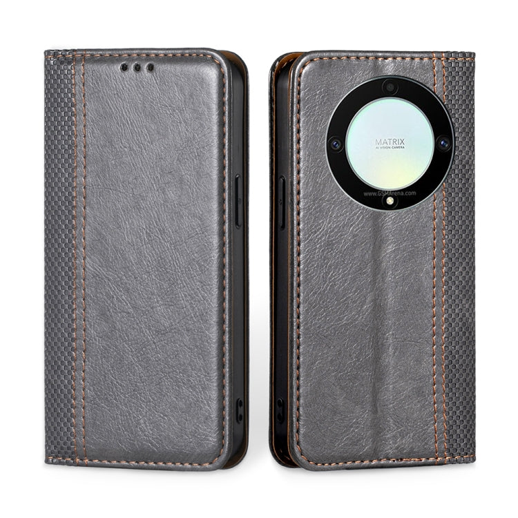 For Honor X9a 5G Grid Texture Magnetic Flip Leather Phone Case