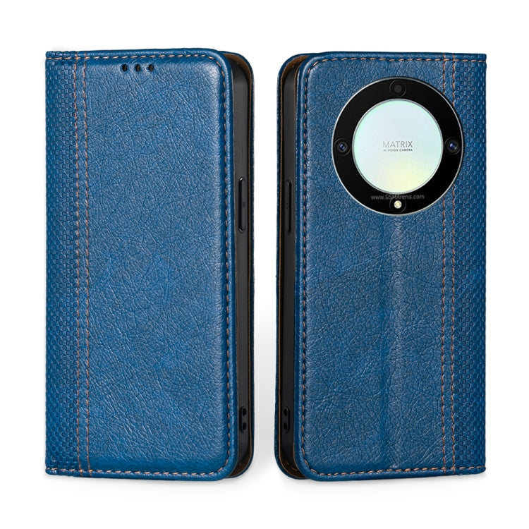 For Honor X9a 5G Grid Texture Magnetic Flip Leather Phone Case