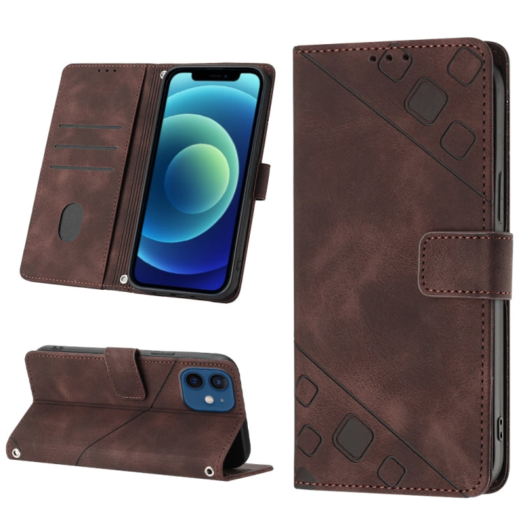For iPhone 12 / 12 Pro Skin-feel Embossed Leather Phone Case