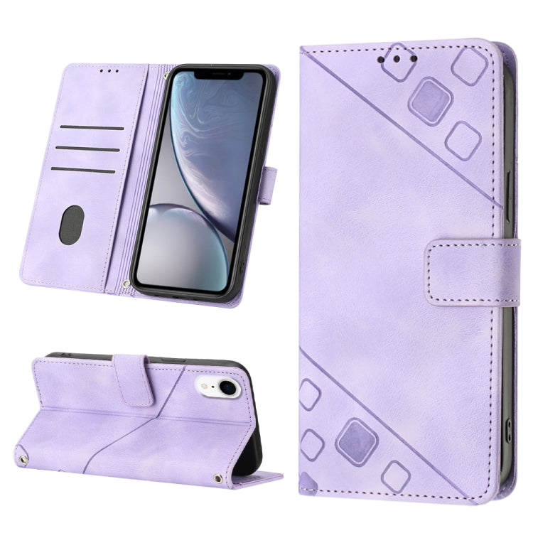 For iPhone XR Skin-feel Embossed Leather Phone Case
