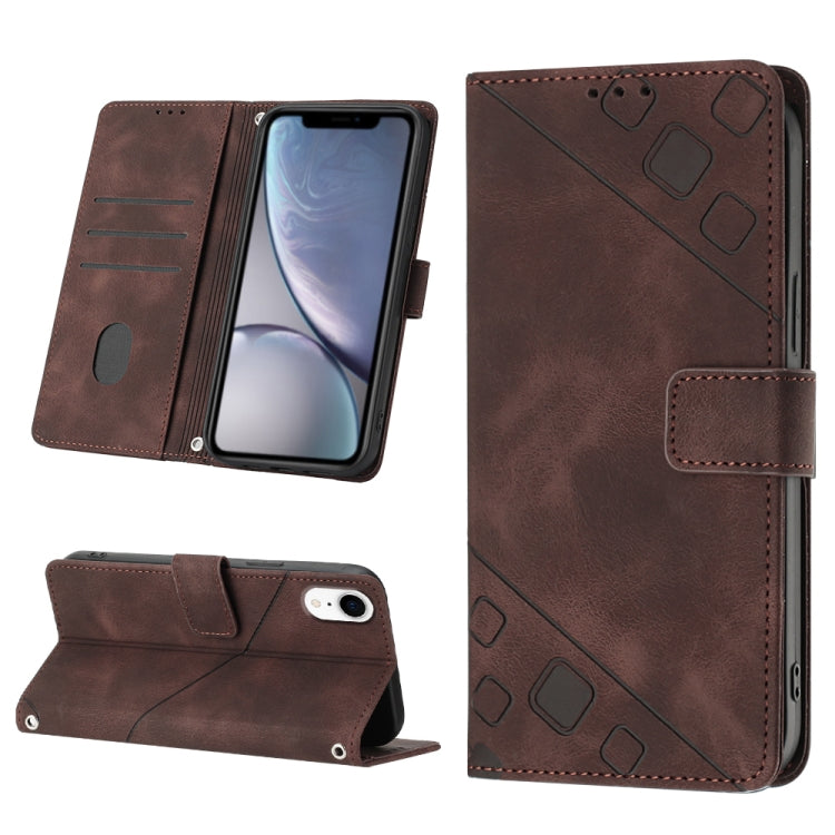 For iPhone XR Skin-feel Embossed Leather Phone Case