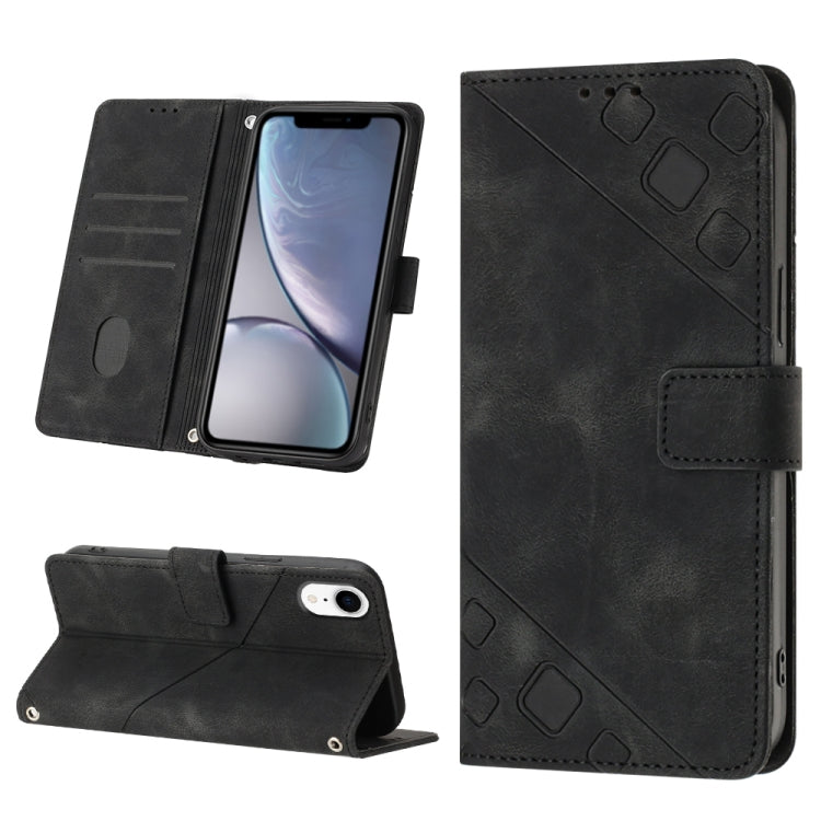 For iPhone XR Skin-feel Embossed Leather Phone Case